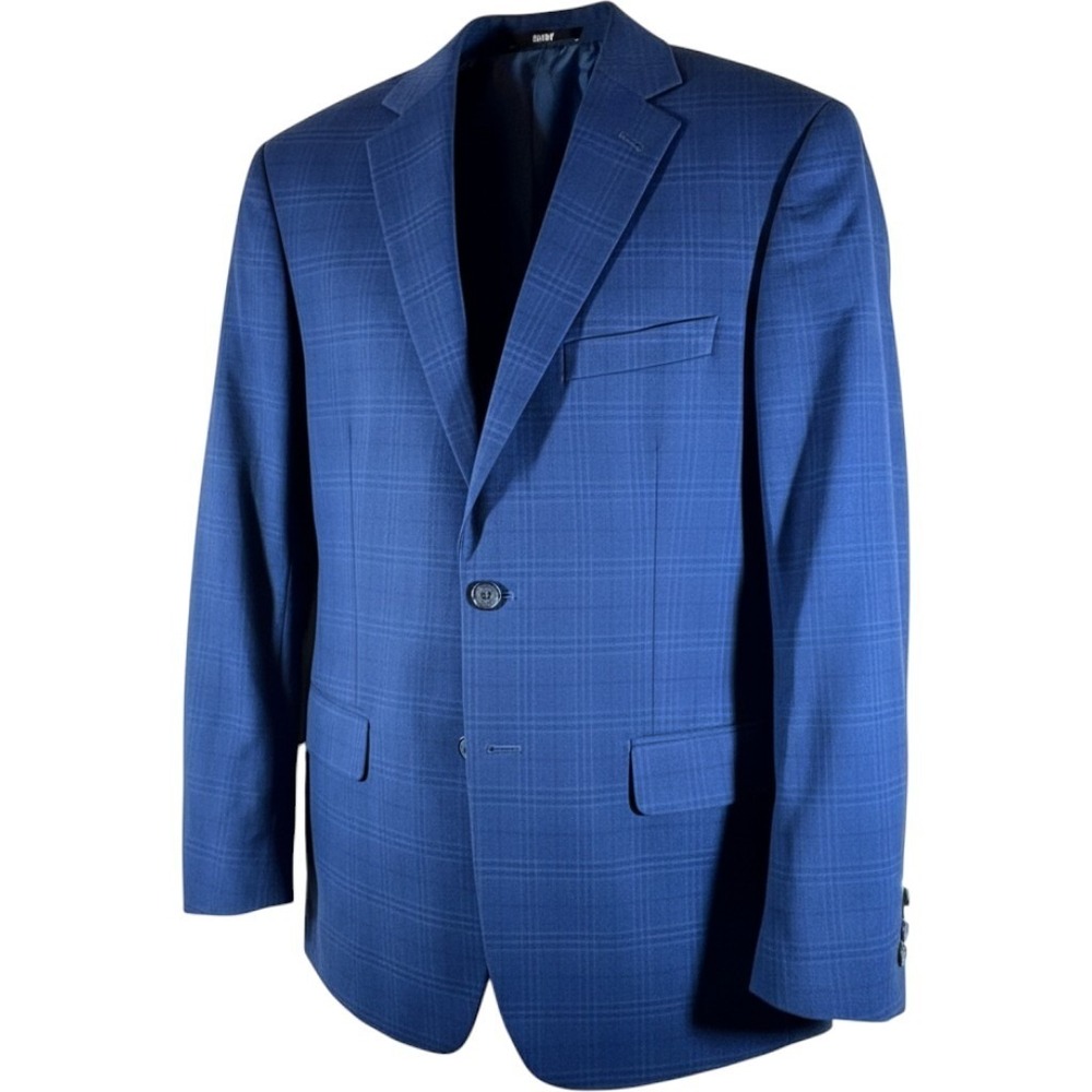DKNY Mens Blue Plaid Blazer Sport Coat Two Button Jacket 42R